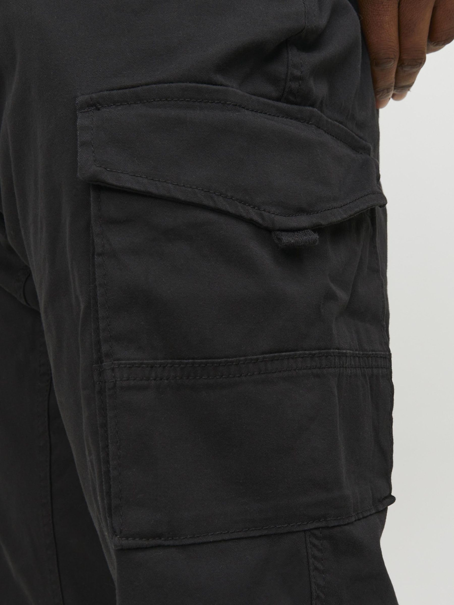 JACK & JONES Pantalones Cargo para Hombre Plus Estrechos cónicos Pantalones Cargo, Negro, 40W / 32L