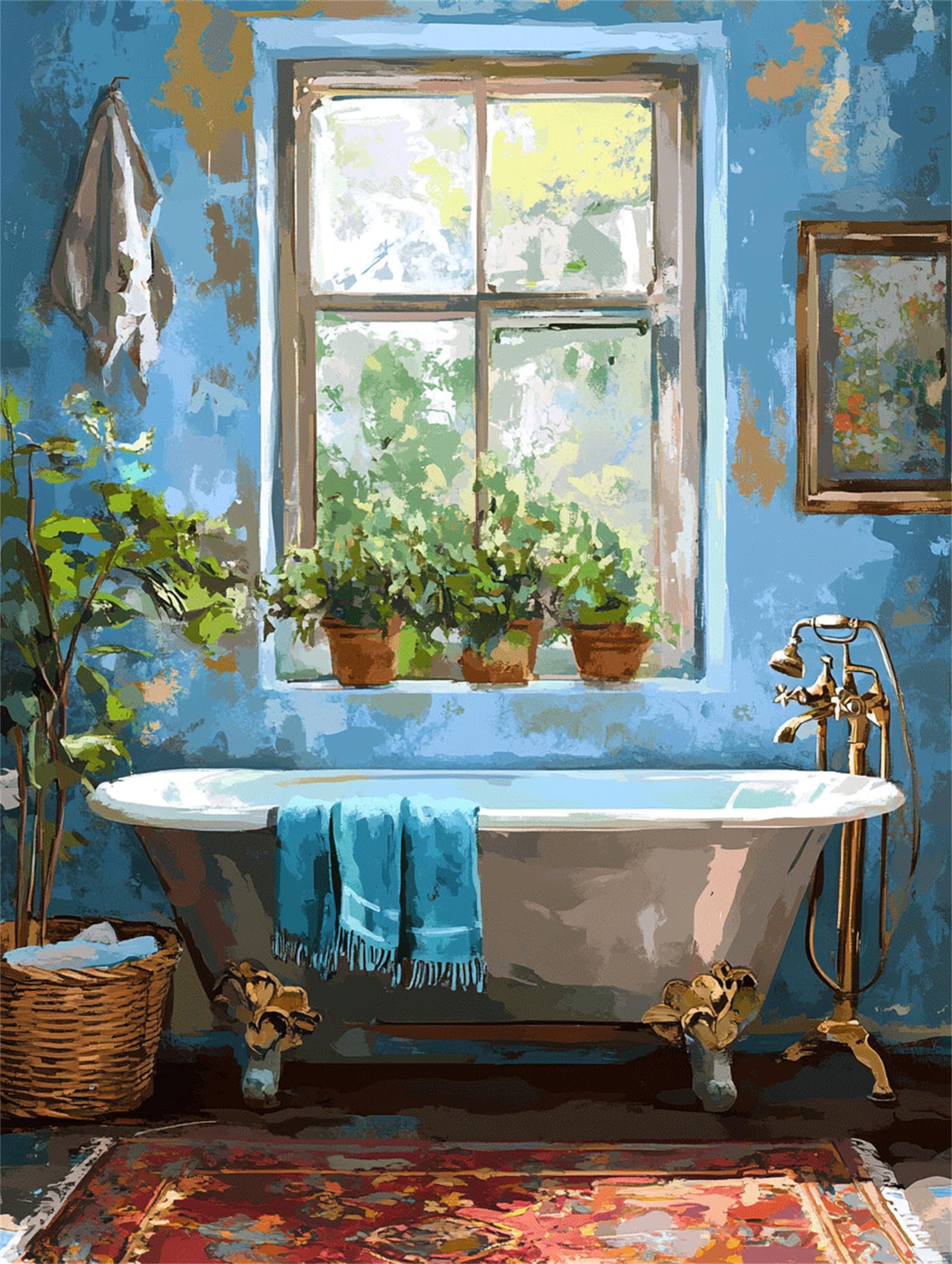Retro Pintura por Números, Baño Pintar por Numeros Adultos, Cuadros para Pintar por Numeros para Niños Principiantes con Pinturas Acrilicos, para Hogar Decoración de Casa Pared 60x90cm, Sin Marco