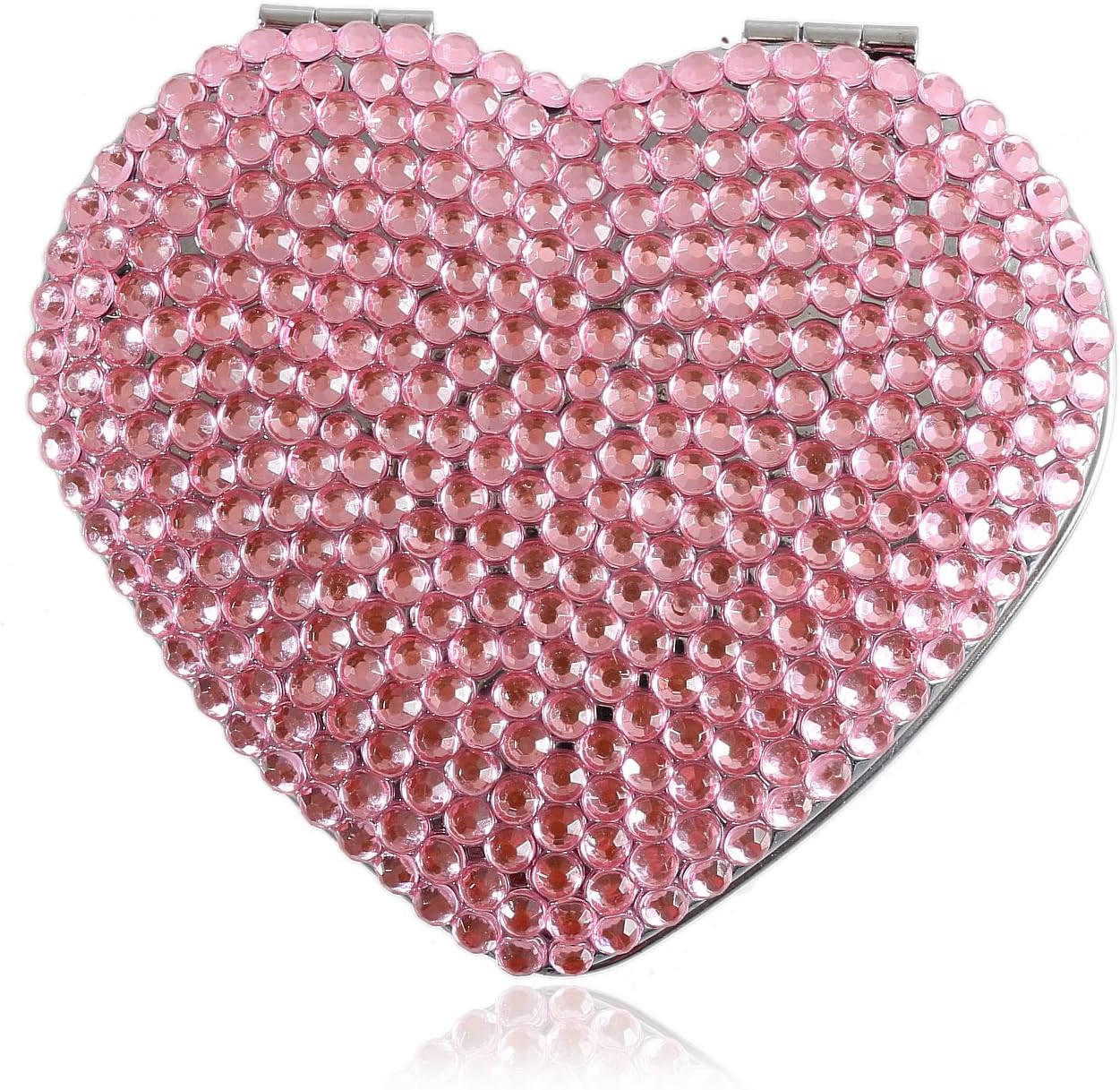 Handmade Heart Pink Bling Crystal Compact Mirror Cute Rhinestone Portable Makeup Mirror for Woman