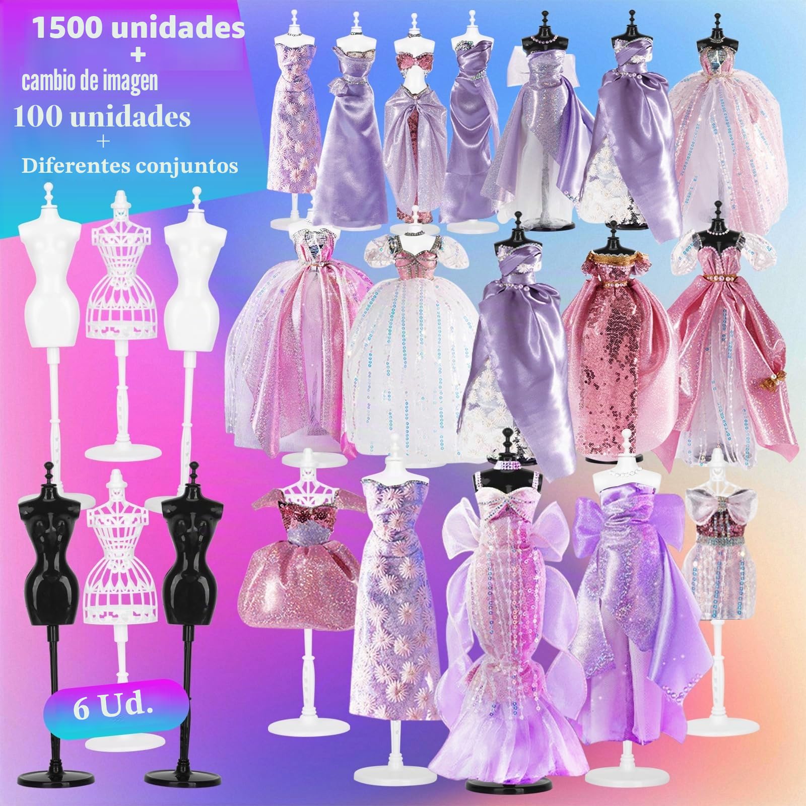 YOCOLE 1500+ Piezas Kit Diseña la Moda Niña, DIY Kit Costura con Telas Manualidades con 6 Maniquíes Accesorios, Regalos Fashion Designer Creativos Juegos para Niñas Niños 6 7 8 9 10 11 Años