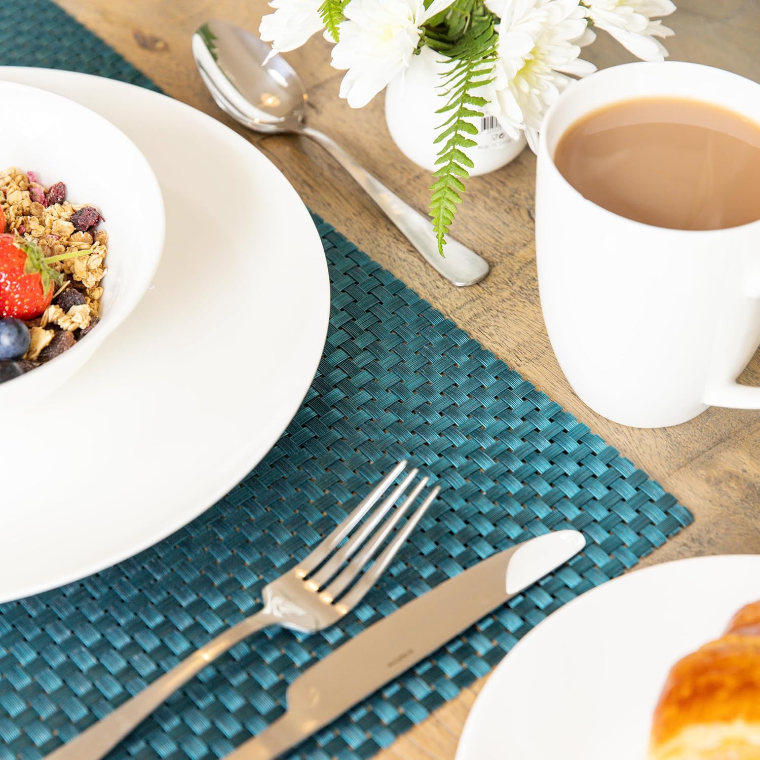 KitchenCraft KC Blue Woven Vinyl Placemat, 45 x 30 cm - Turquoise Weave, PVC-Polyester, 45 x 30 x 0.1 cm