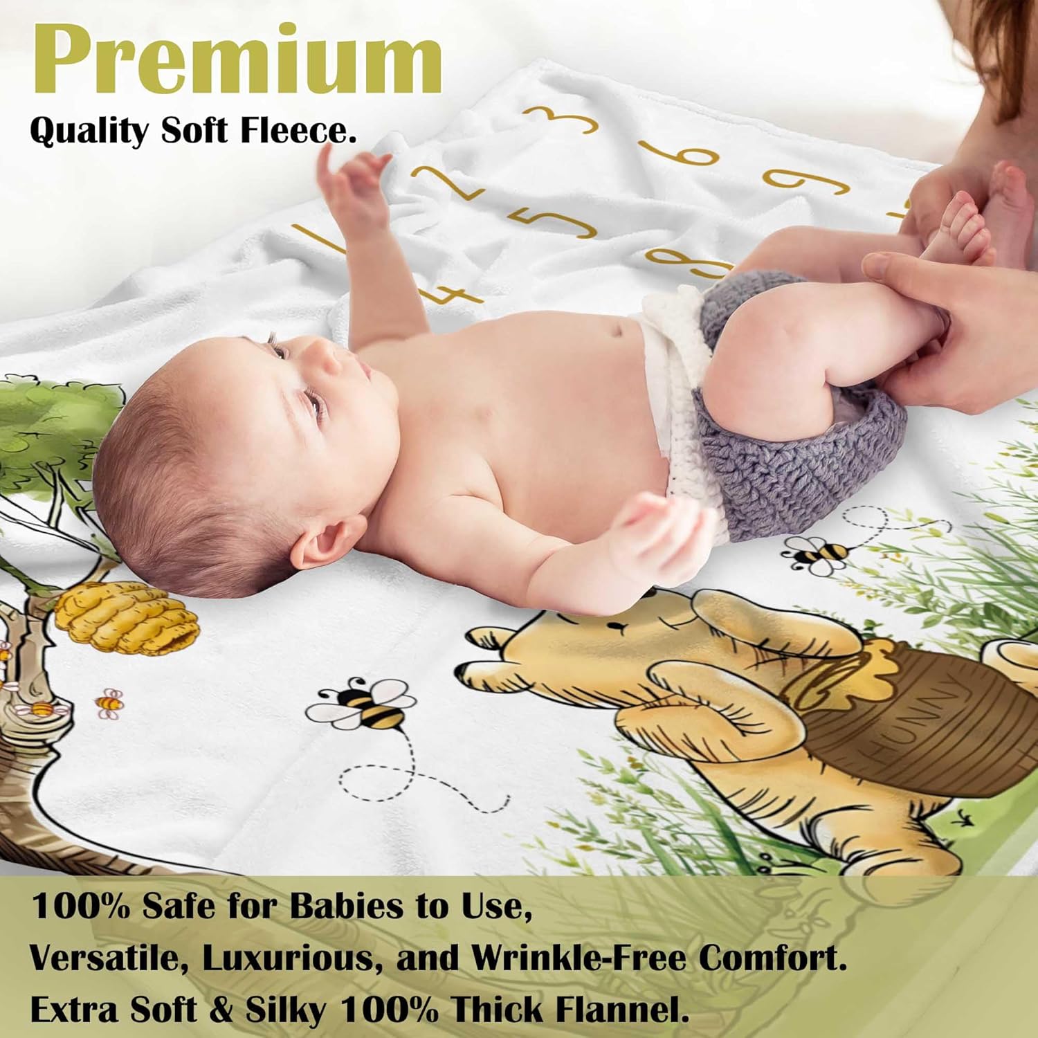 Classic Winnie Monthly Milestone Blanket, Soft Silk Touch Photo Background, Newborn Growth Mat Backdrop - with a Star Marker - Image 2