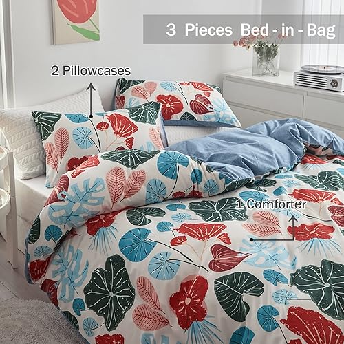 Miniatura 5 de FELTYBED Juego de edredón de tamaño Queen, edredón alternativo al plumón para niñas, juego de cama floral, edredón de microfibra ligera con 2 fundas
