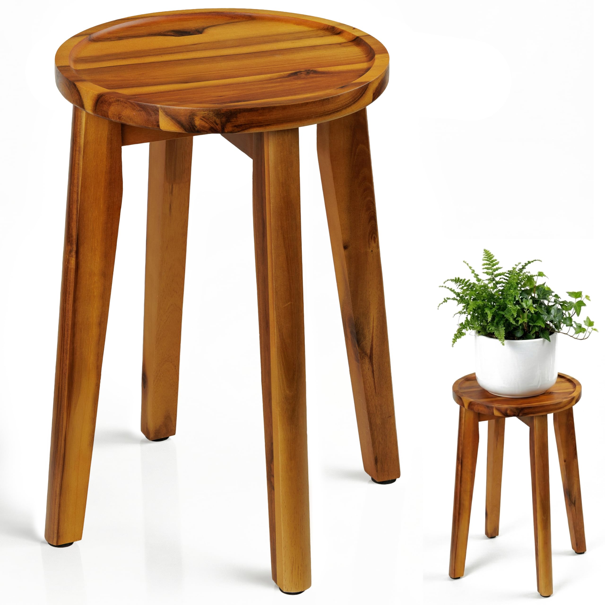 Photo 1 of *** MAJOR DAMAGE***Demigo 15-Inch Tall Plant Stand for Indoor & Outdoor Use, Acacia Wooden Decorative Plant Shelf with Spill-Proof Tray, Flower Holder for Heavy Pots, Gardening Display - Natural Brown