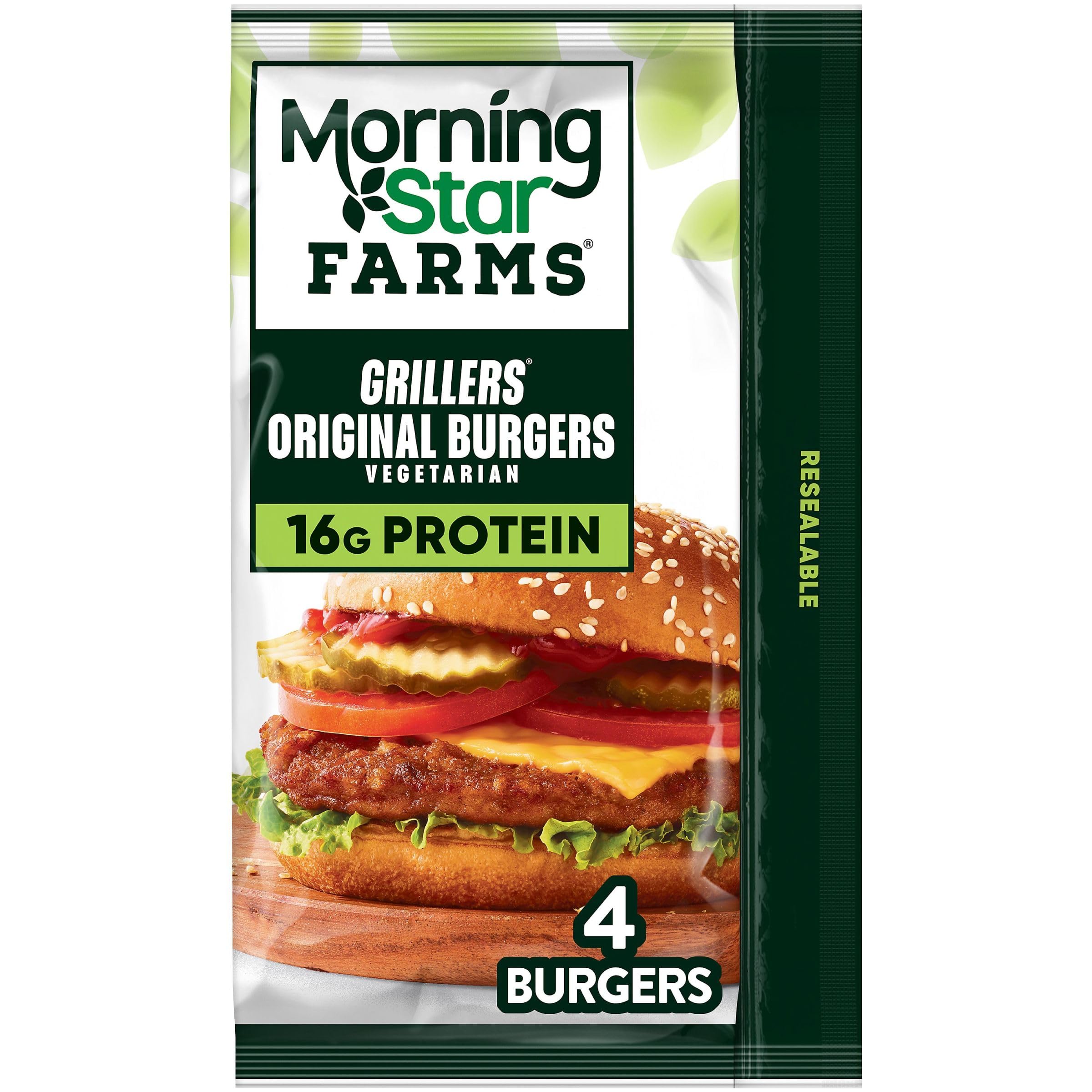 MorningStar FarmsVeggie Burgers, Plant Based, Frozen Meal, Grillers Original, 9oz Bag (4 Burgers)