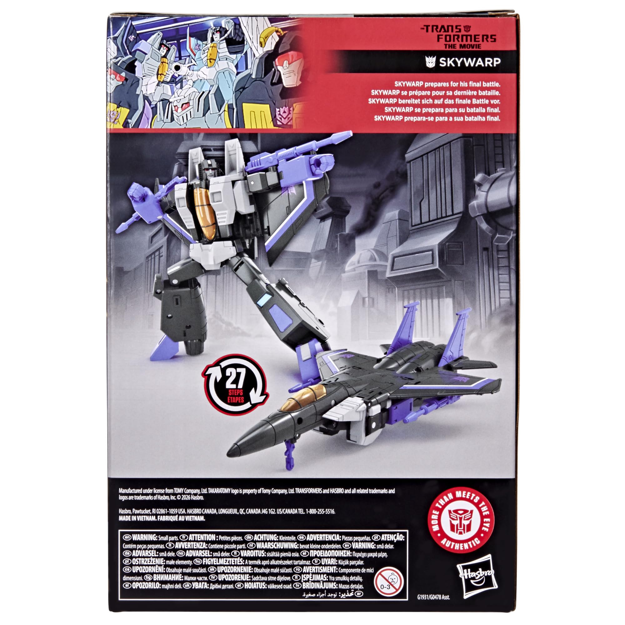 Skywarp z kolekcji Transformers Studio Series z filmu "The Transformers: The Movie", 16,5-centymetrowa przekształcająca się figurka klasy Voyager, zabawkowe roboty dla dzieci w wieku od 8 lat
