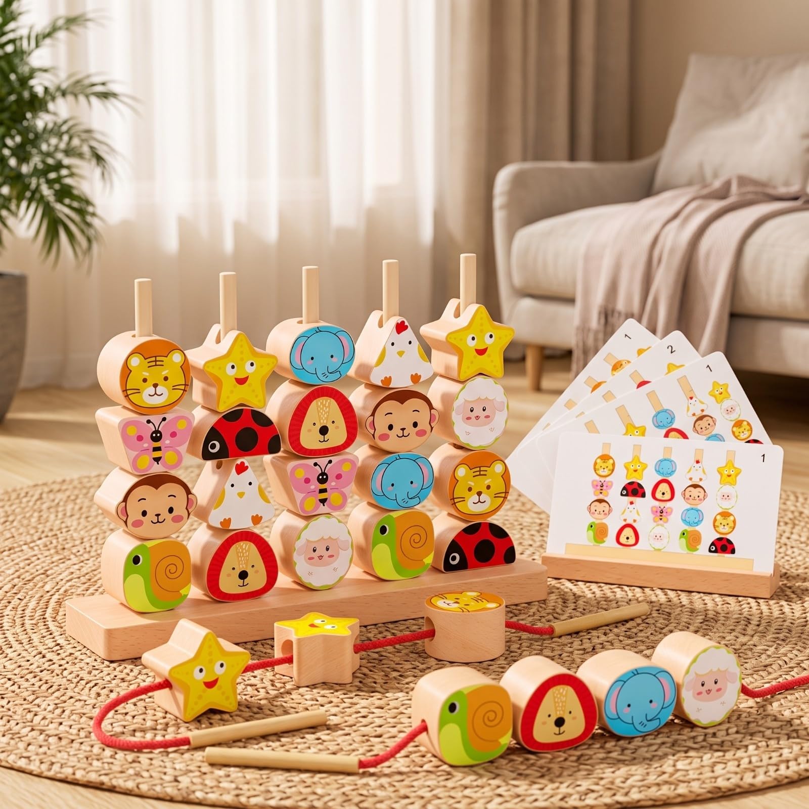 Harilla Gioco da Tavolo in Legno Concentrazione | Educativo, Gioco di Allacciatura con Perline, Giocattolo, per Scuola Dell'infanzia, Bambini, Neonati, Frutta
