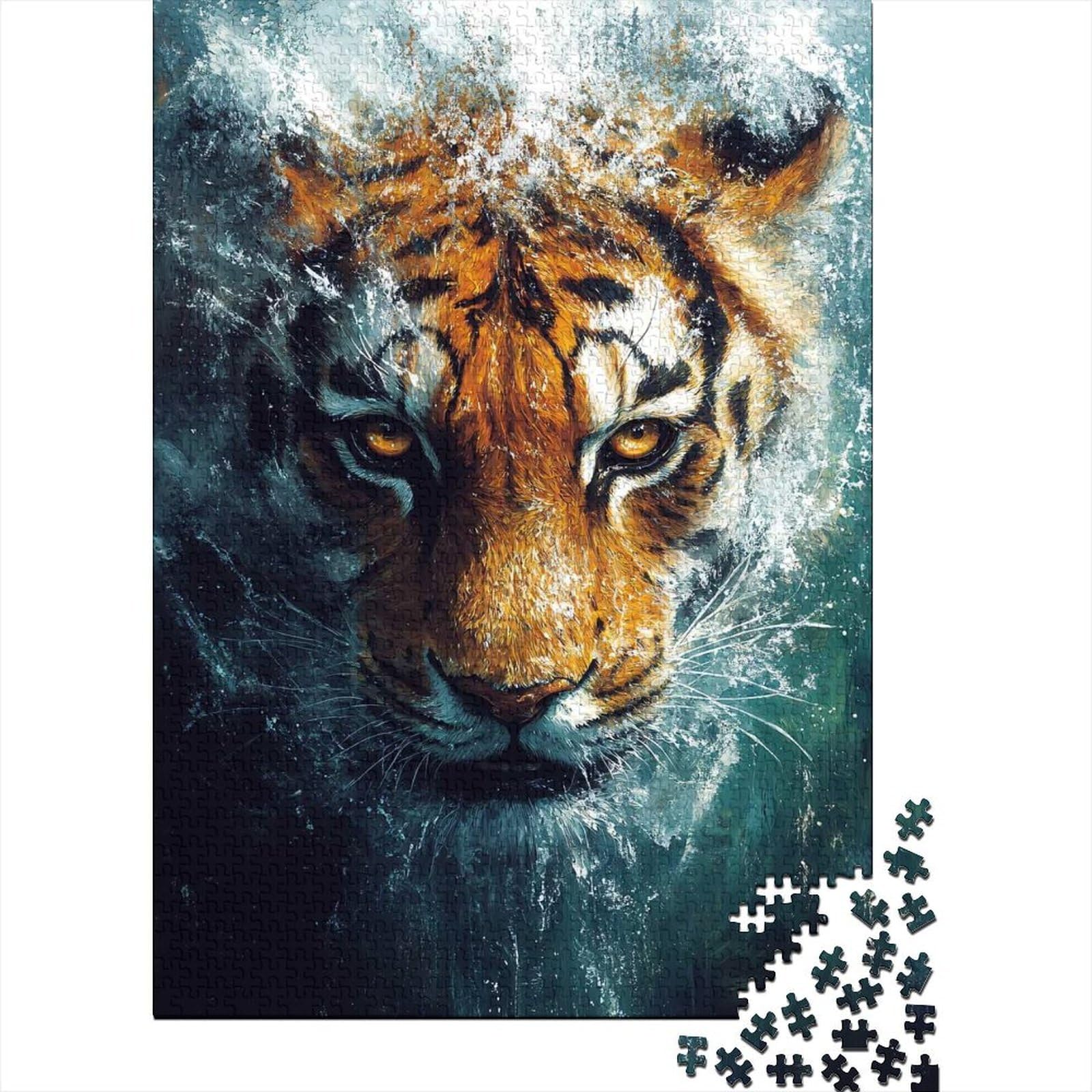 Tiger in Water Painting_2 1000 Pieces Puzzle, Tiger Themed Theme, Relaxing Jigsaw Puzzle for Adults, 70x50cm/1000pcs
