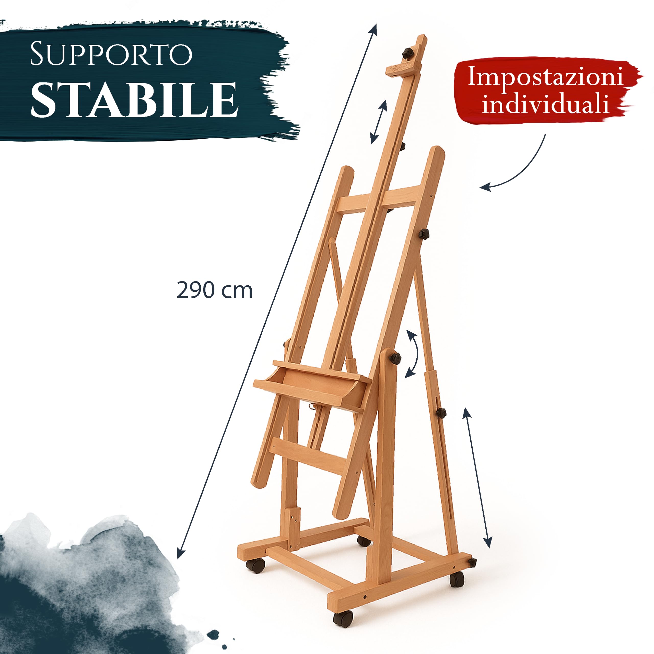 Artina Cavalletto da Studio per Pittura Professionale - Verona - cavalletto in Legno di faggio oleato - Cavalletto per dipingere Professionale