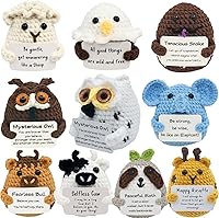 PoccroToys 10pcs Handmade Positive Crochet Mini Animals Bulk - Cute Valentine's Birthday Gifts for Kids Adults Coworkers Teachers
