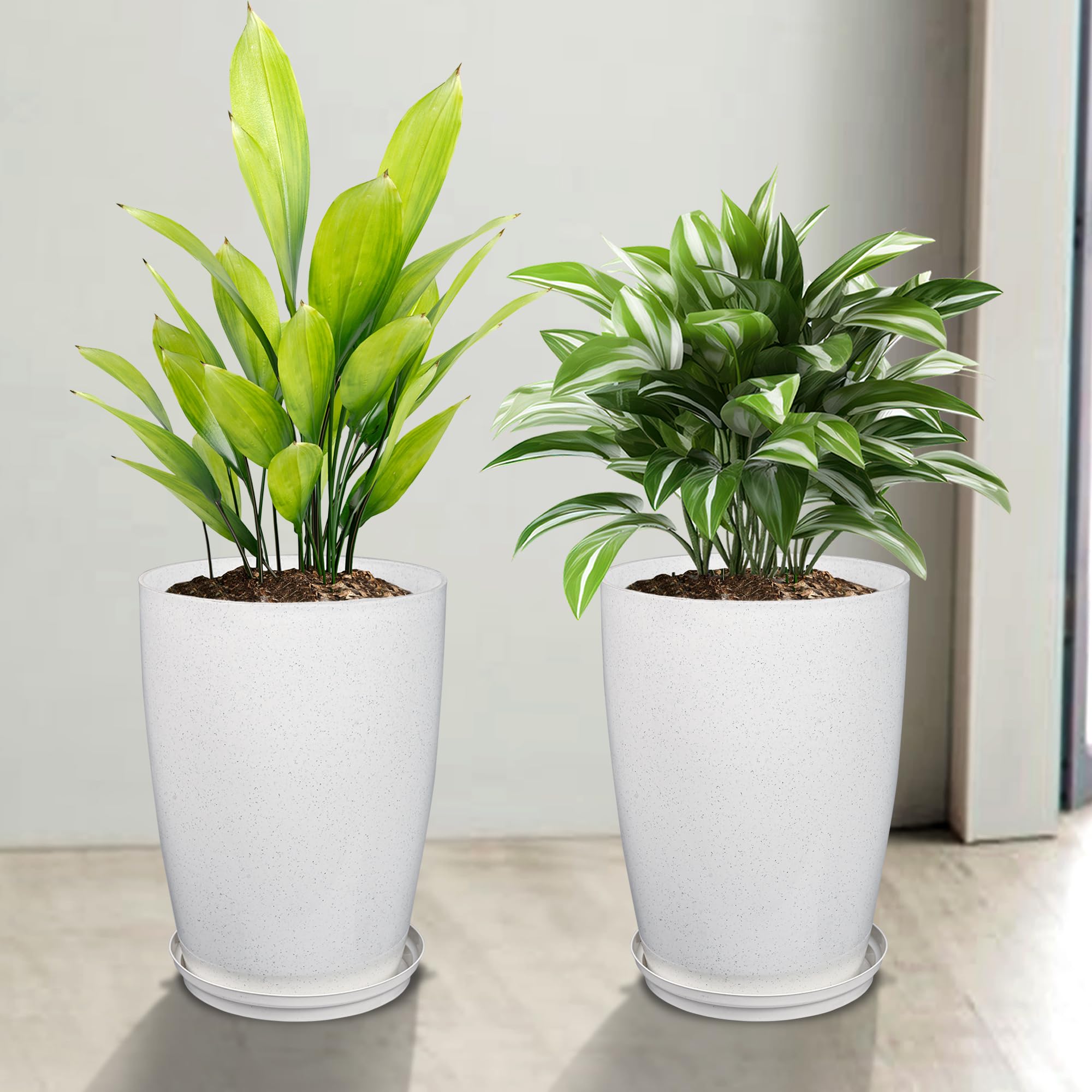 Heart Home Pack of 2 Flower Pot with Plate | 14 Inch Indoor-Outdoor Plants Stand | Flower Pot for Home-Office | Flower Pot for Garden | Flower Gamla for Balcony | Marble Tower | White (B0D4YKZ52P) Amazon Price History, Amazon Price Tracker