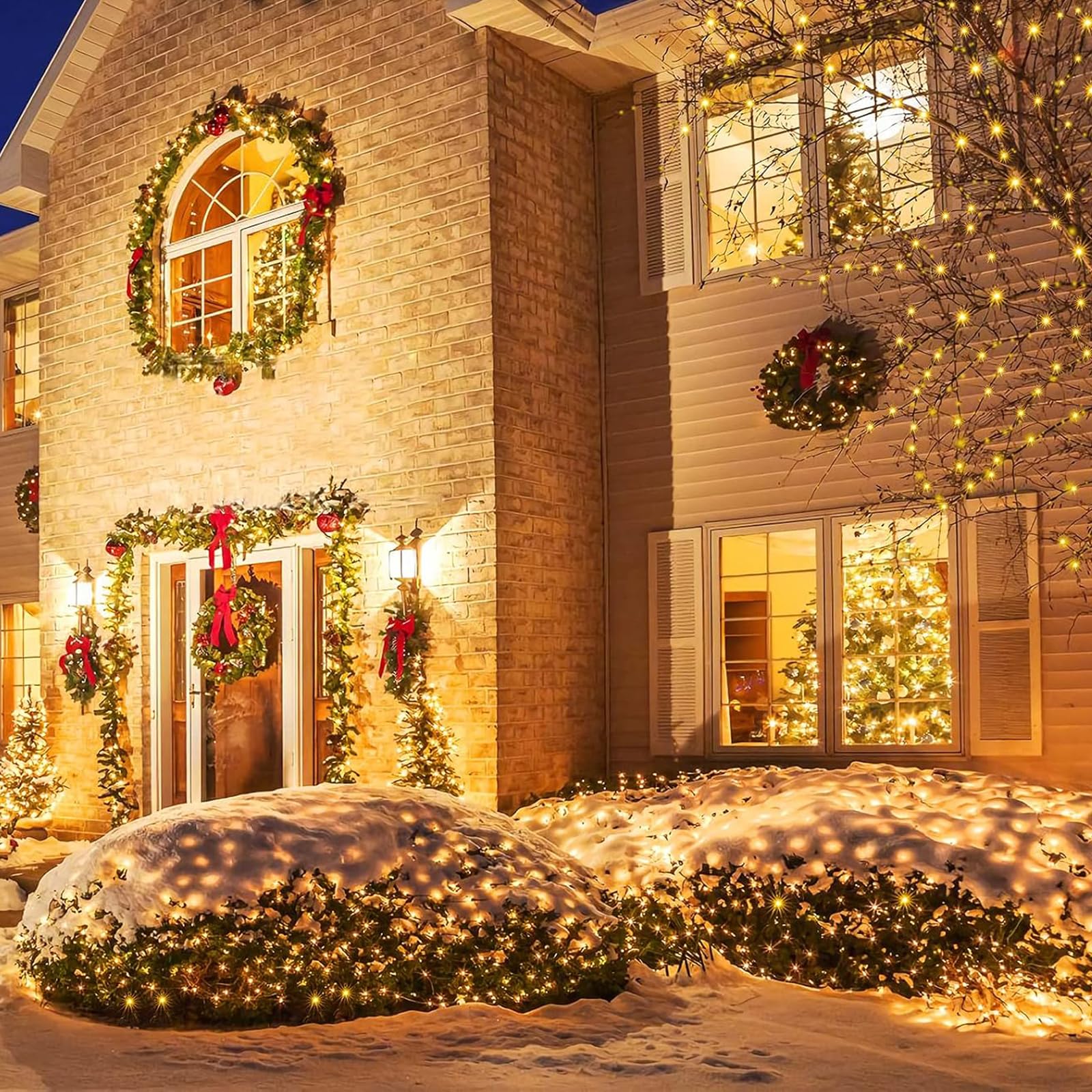 Guirlande Lumineuse Sapin de Noël Exterieur Filet LED Guirlande Lumineuse 6x4m Guirlande de Noel 8 Modes D’éclairage Étanche IP44 Intérieur/Extérieur pour Noël, Jardin, Mariage, Salon, Blanc chaud