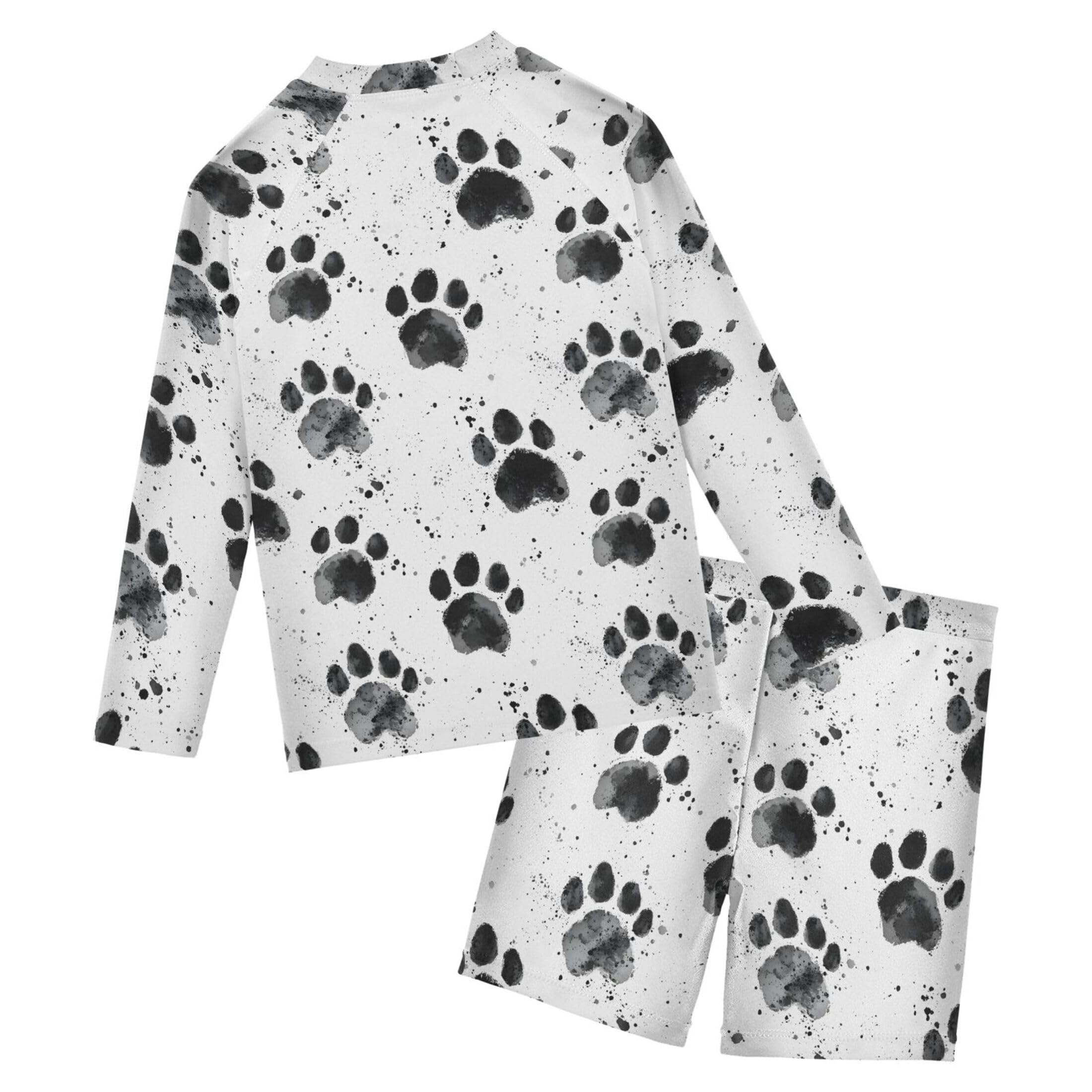 Cat Dog Puppy Pug Paw Print Baby Boys' Toddler Long Sleeved Rashguard Swim Bathing Suit Set B0403651