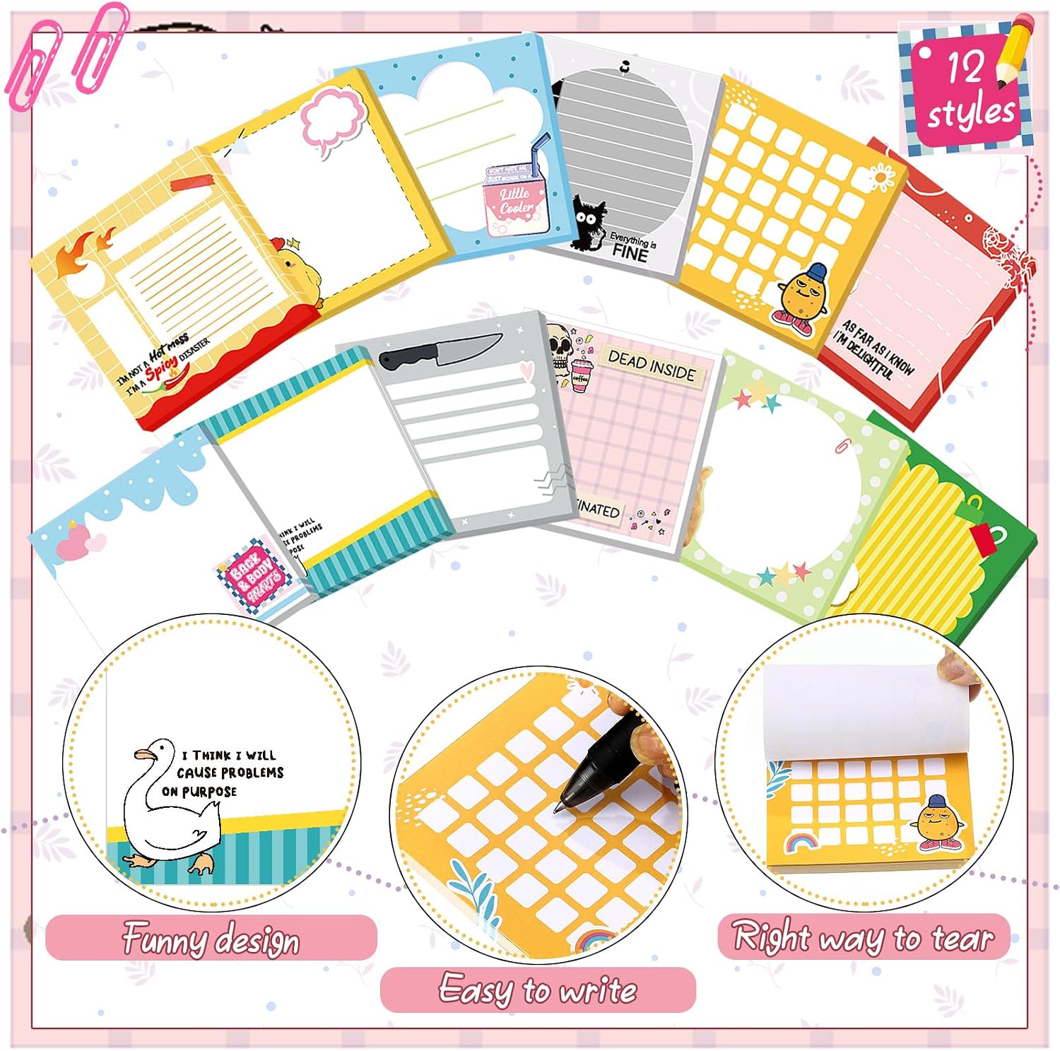 Thenshop 12 Pcs Funny Sticky Notes for Work 3 x 3 Inch 600 Sheets Fun Motivational Self Adhesive Sticky Notes Appreciation Gifts for Coworkers Employee Teacher Nurse Office Studying Supplies(Animal) image 3