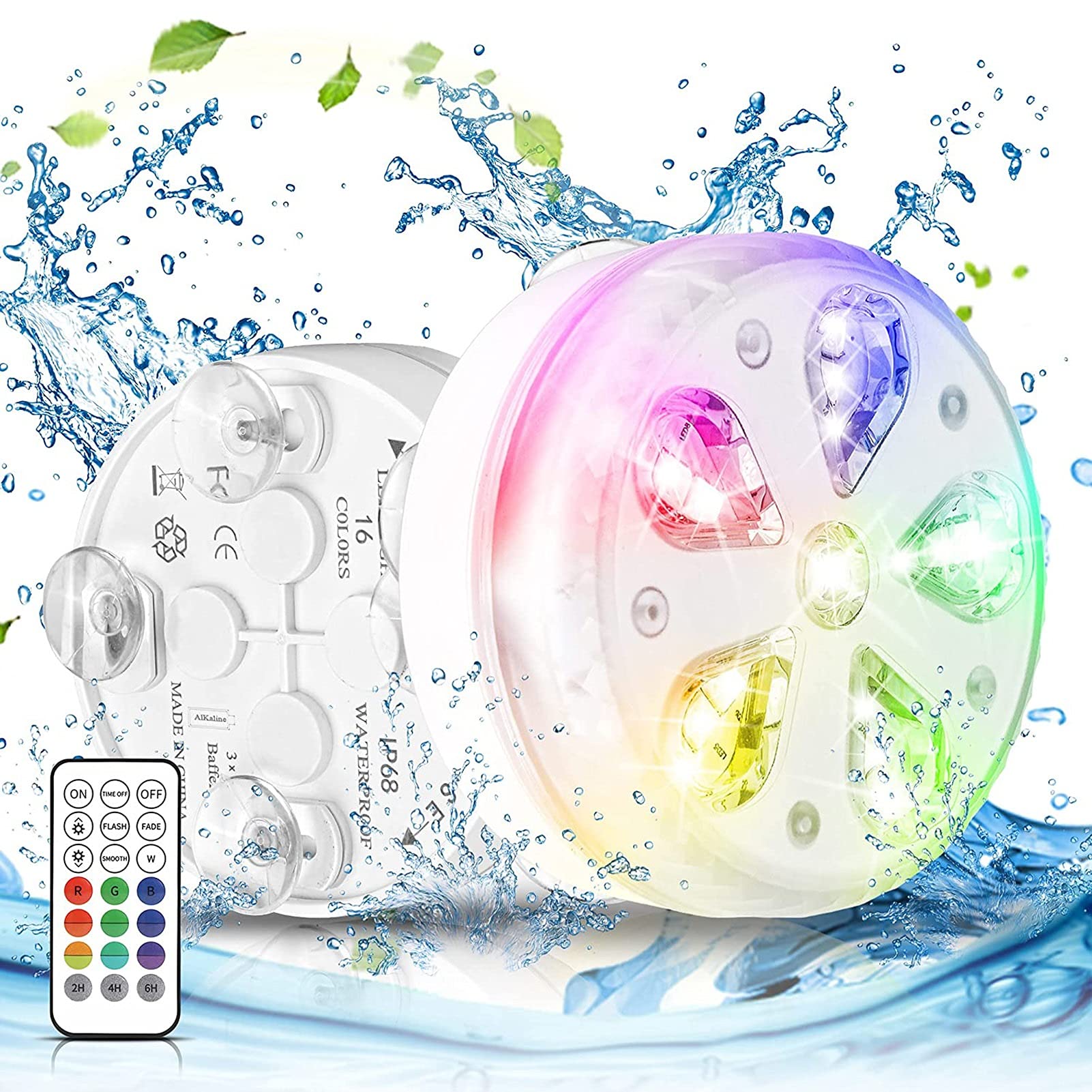 Luces Sumergibles 16LED con RF Remota (164 Pies), 3.3"Cambio de Color Luces Subacuáticas para Estanques para Bañera, Jacuzzi, SPA, Fiesta (Color : 2pcs)