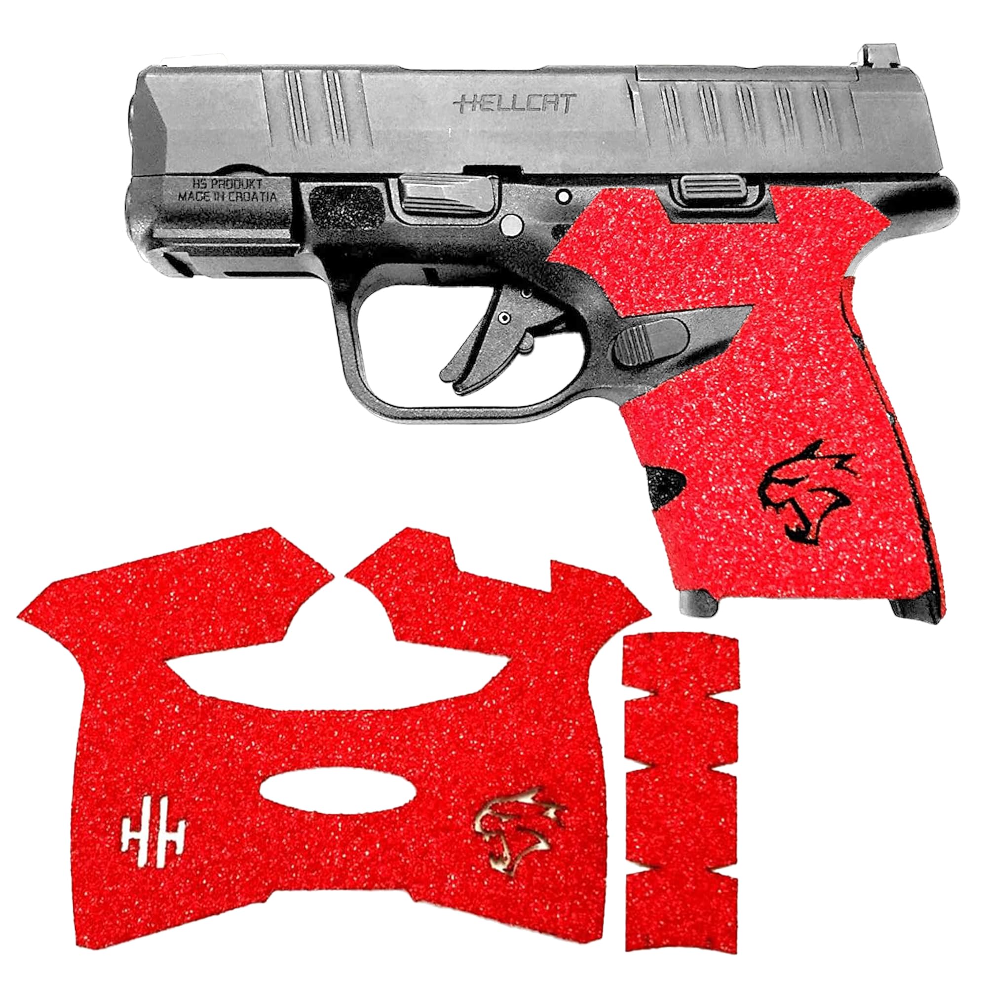 Handleitgrips Gun Grip Tape Compatible with Springfield Hellcat - Red Sandpaper Pistol Grip Tape, Easy Installation, Gun Parts & Accessories, Veteran Owned, Made in USA