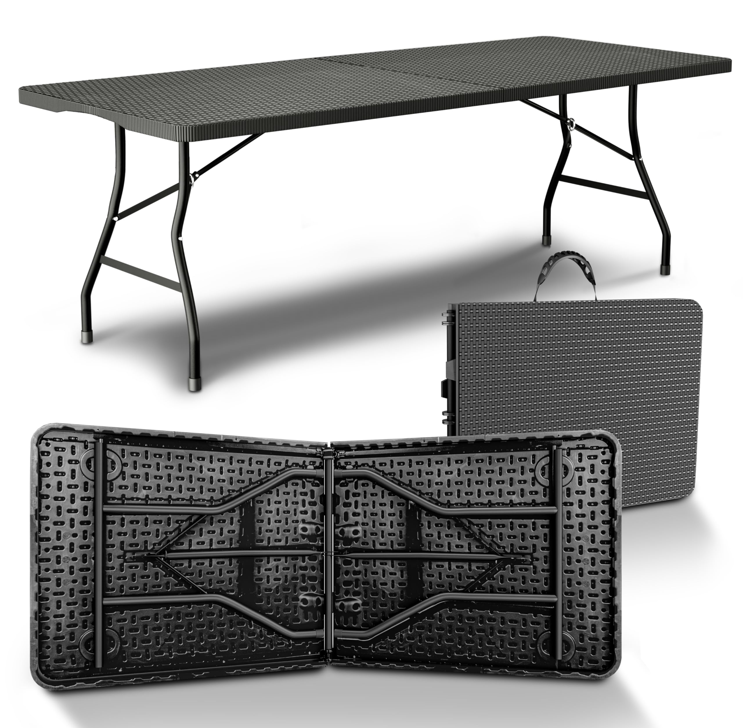 NewHabitat Buffettisch klappbar – Gartentisch klappbar aus Polyrattan I Biertisch wetterfest & faltbar I Stabiler Klapptisch für Garten, Festivals, Camping & Outdoor-Events (Schwarz)