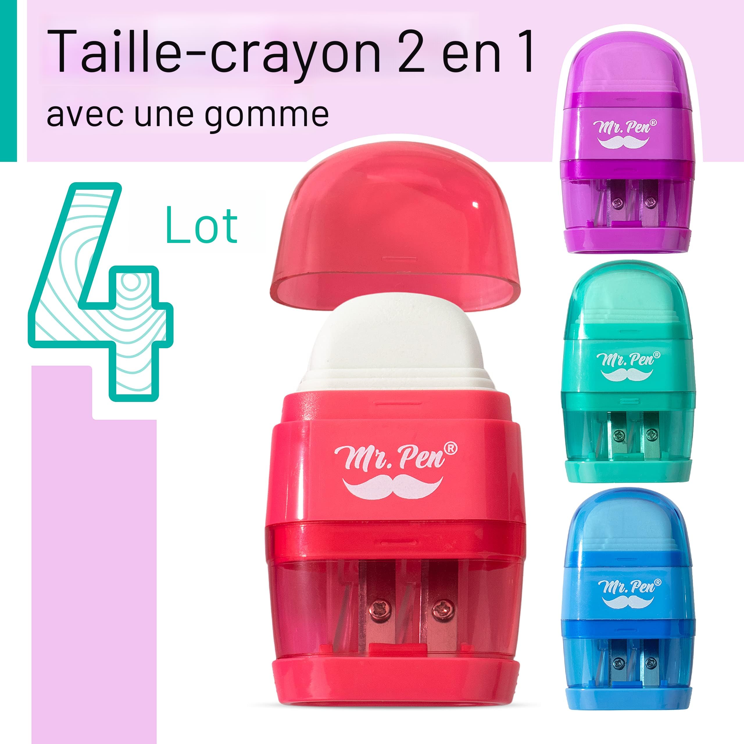 Mr. Pen - Taille-crayon Et Gomme Lot De 4 Taille-crayons Color S 2 Trous Taille Crayons Manuel Taille Crayon Manuel Taille Crayons Taille Crayo~p127872354