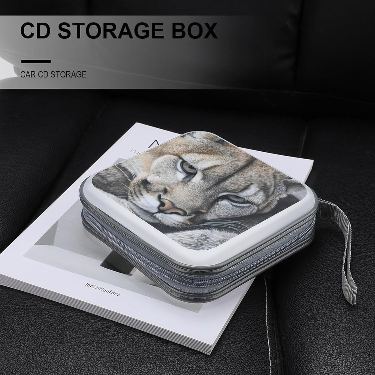 Lion on The Mountains Protective CD Case Storage Rack 40 Capacity DVD Holder Organizer Car Travel