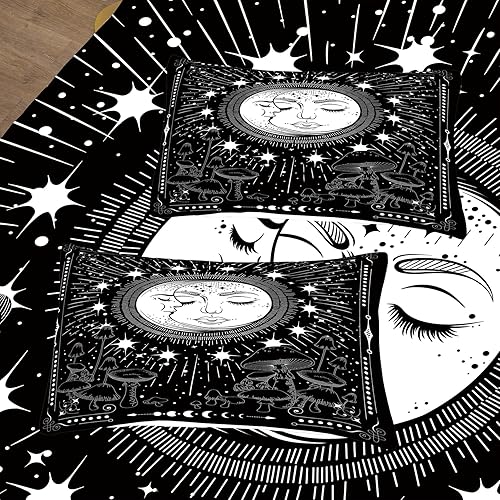 Miniatura 4 de NINENINE Juego de edredón de sol y luna tamaño individual para adultos, mujeres y adolescentes, ropa de cama de estilo exótico bohemio en blanco y