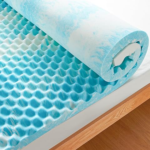 PERLECARE Queen Gel Infused Memory Foam Mattress Topper, 2-Inch Egg Crate Ventilated Design, CertiPUR-US Certified, Cooling and Pressure Relief