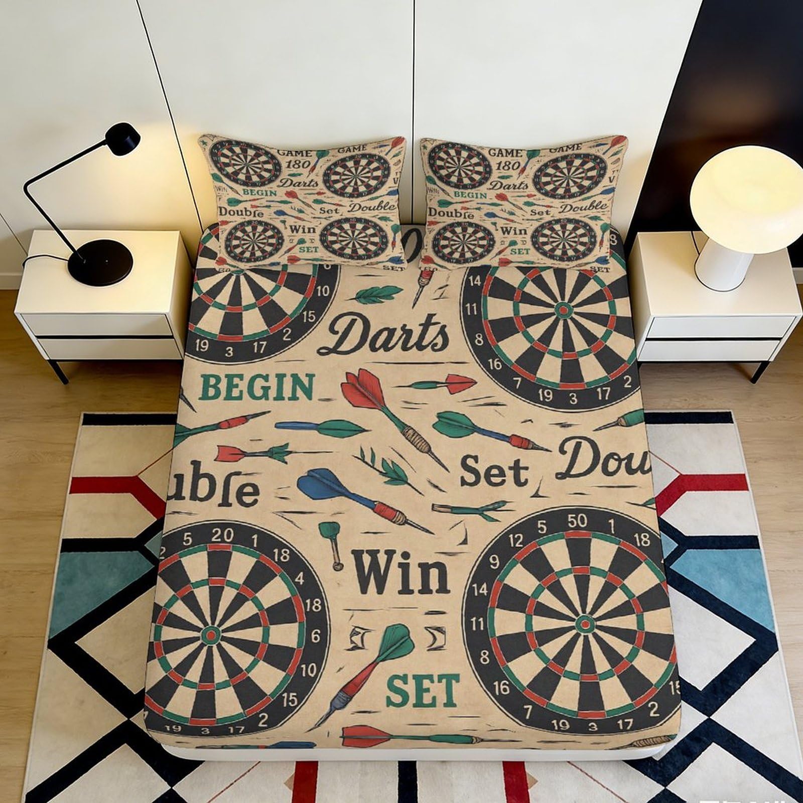 Dhbaneiok Style-10 3D Printed Dartboard Fitted Sheet Microfiber Soft Breathable Darts Game Bed Cover For Bedroom Dorm Mattress Decor 90X200x25cm