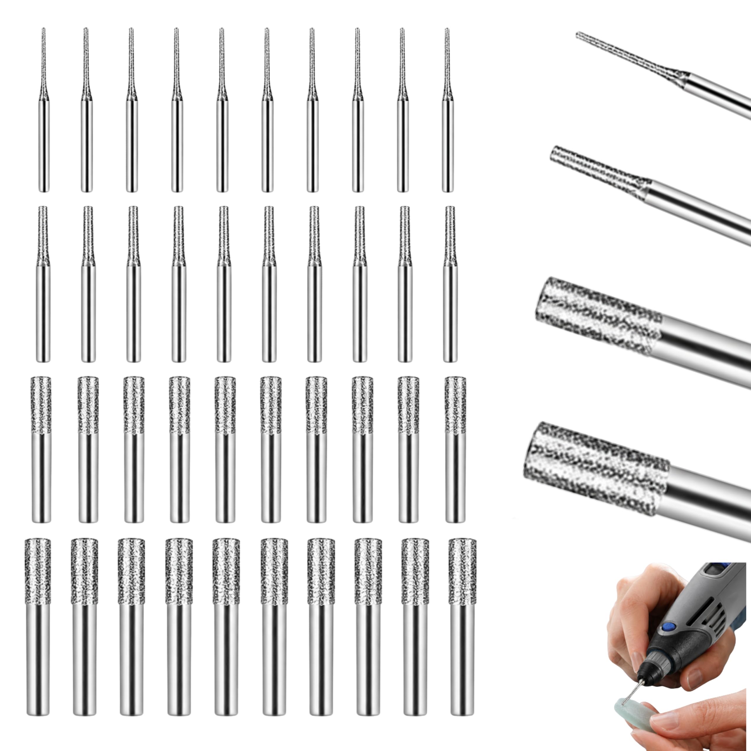 40pcs Diamond Drill Bits Set, 1/1.5/2/2.5mm Micro Tip Drill Bits Compatible with Dremel Rotary Tools, 2.35mm Shank Drill Bits Set for Sea Glass, Ceramic Tile, Granite, Jewelry Making Accessories