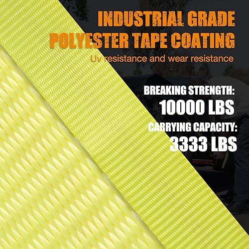 Miniatura 3 de Kit de amarre ajustable para vehículo con gancho plano, resistencia a la rotura de alta resistencia, 10,000 libras, carga de trabajo 3333 libras,