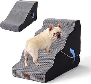 Dog Ramp for Bed - 21" H 2-in-1 Transformable 4 Steps Dog Stairs and Ramp, Pet Steps for Couch with Non-Slip Waterproof Cover, Black