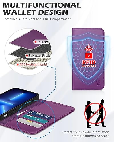 Miniatura 3 de SHIELDON Funda para iPhone 13 Pro Max, de piel auténtica, con bloqueo RFID, tarjetero con bloqueo magnético, a prueba de golpes, compatible con