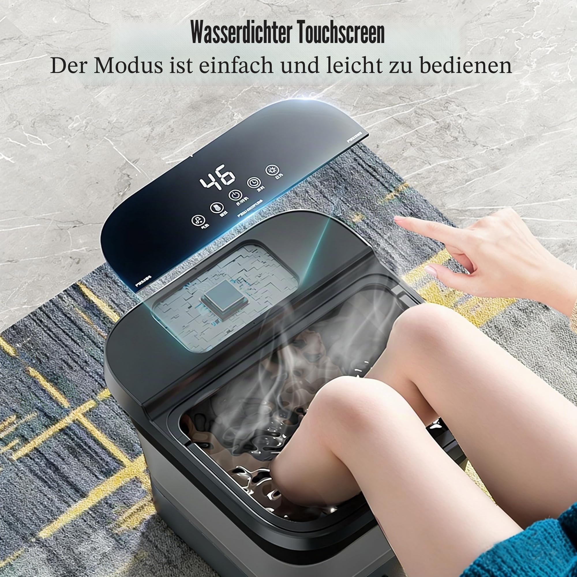 Fuß-Spa und Massagegerät mit Heizung, Dunkelgrau, zusammenklappbare Badewannenschüssel, Temperaturkontrolle, 6 Massagerollen, Blasen, Vibration, Rotlichttherapie, 36 x 39,5 x 24 cm