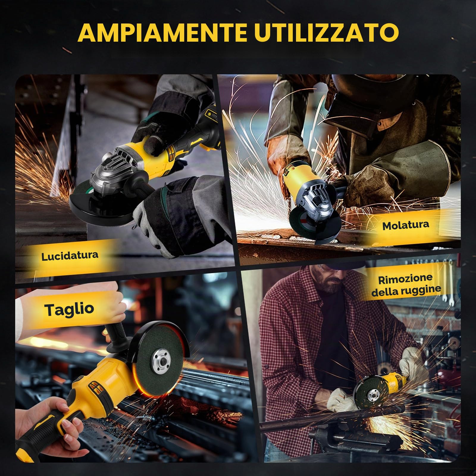 Smerigliatrice angolare a batteria per Dewalt 18V 20V, 125 mm 10000 giri/min utensile da taglio smerigliatrice elettrica, motore brushless con 6 lame per legno plastica metallo taglio molatura