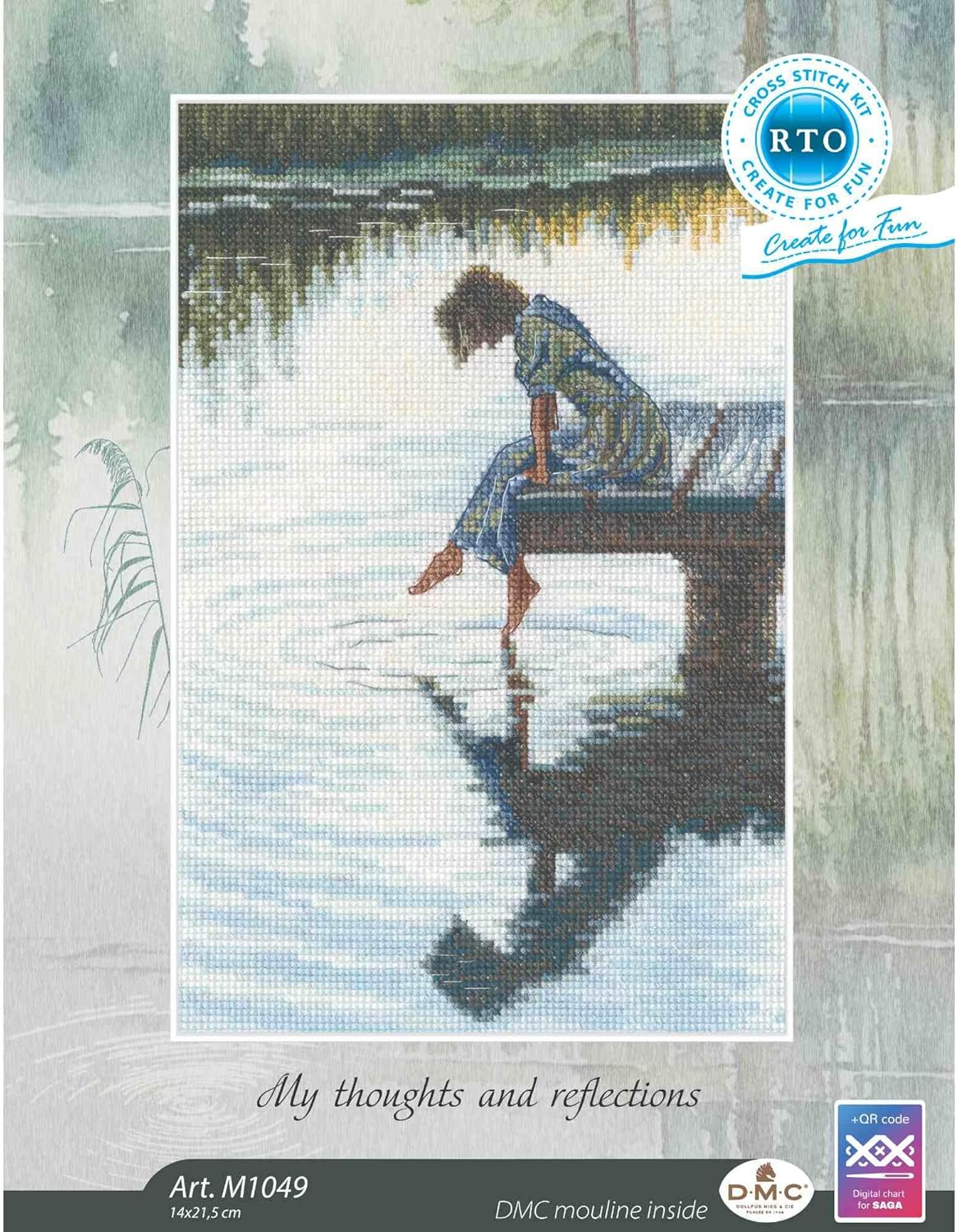 RTO Counted Cross Stitch Kit Adults, Lake Reflection Scene, 14 x 21.5 cm/5.5"x8.5", DMC Threads, Aida 14ct Fabric, DIY Embroidery kit