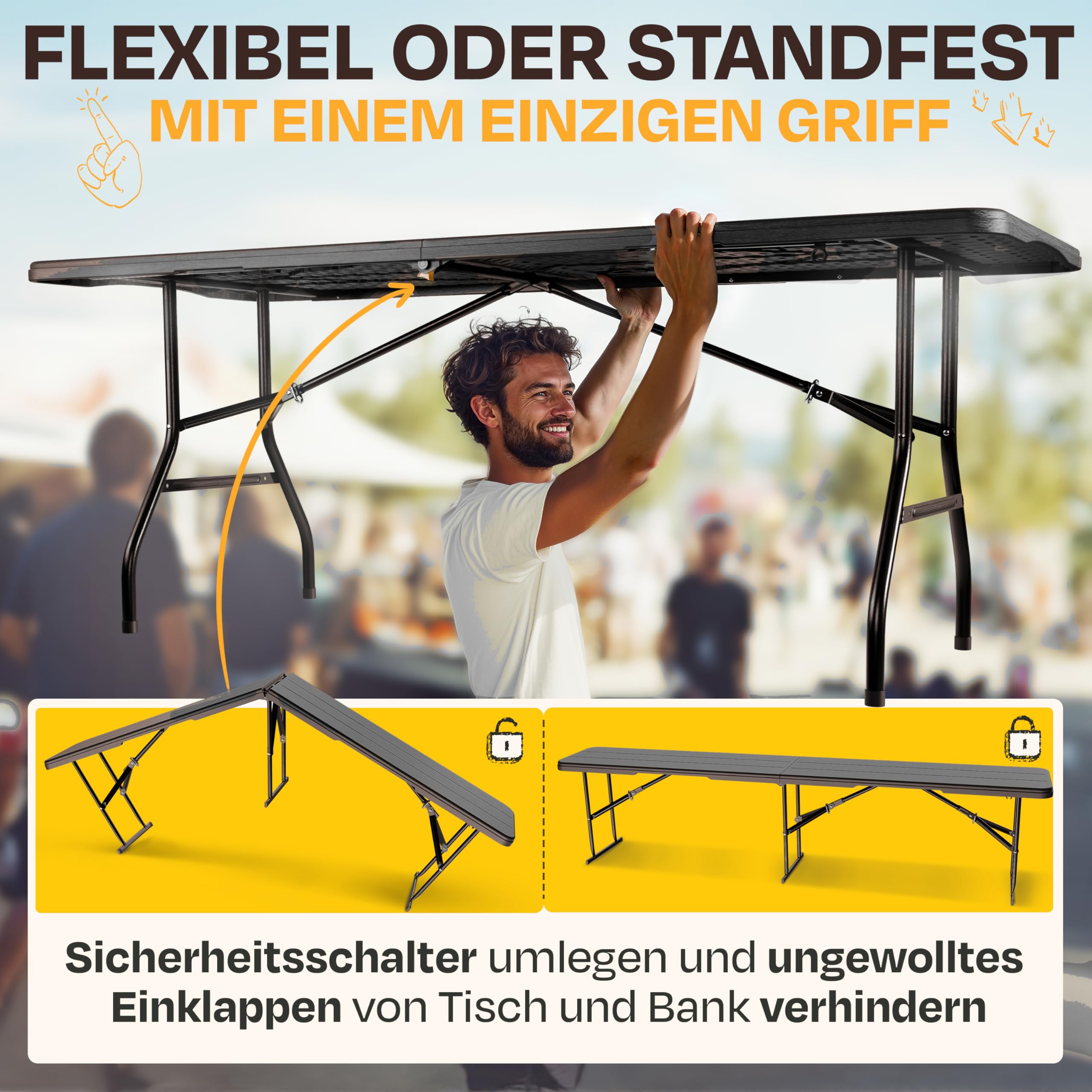 Ondis24 Biertischgarnitur Lisa Campingtisch 2X Bierbank 1x Biertisch Sitzbank klappbar Bierzeltgarnitur 3tlg. einfach transportabel mit Tragetasche (Anthrazit, XL)
