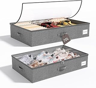 Unterbett Aufbewahrungsbox 2 Stück 70L Unterbettkommode, Strukturiert 17cm Hoch Unterbett Bettkasten Kleidung Aufbewahrung Unter Bett Aufbewahrungskisten Bettschublade Mit Deckel, Grau