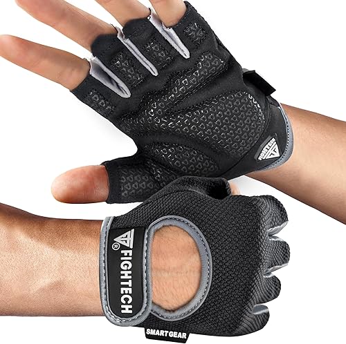 FIGHTECH Guantes de entrenamiento para hombres y mujeres, guantes de levantamiento de pesas sin dedos con palmas acolchadas, guantes de gimnasio