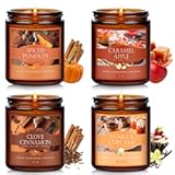 Fall Candles Set&comma; 4 Pack Candles for Home Scented Natural Soy Wax&comma; Autumn Gifts Set for Women Men&comma; Fall Fragrance of Pumpkin&sol;Cinnamon&sol;Vanilla Cupcake&sol;Apple