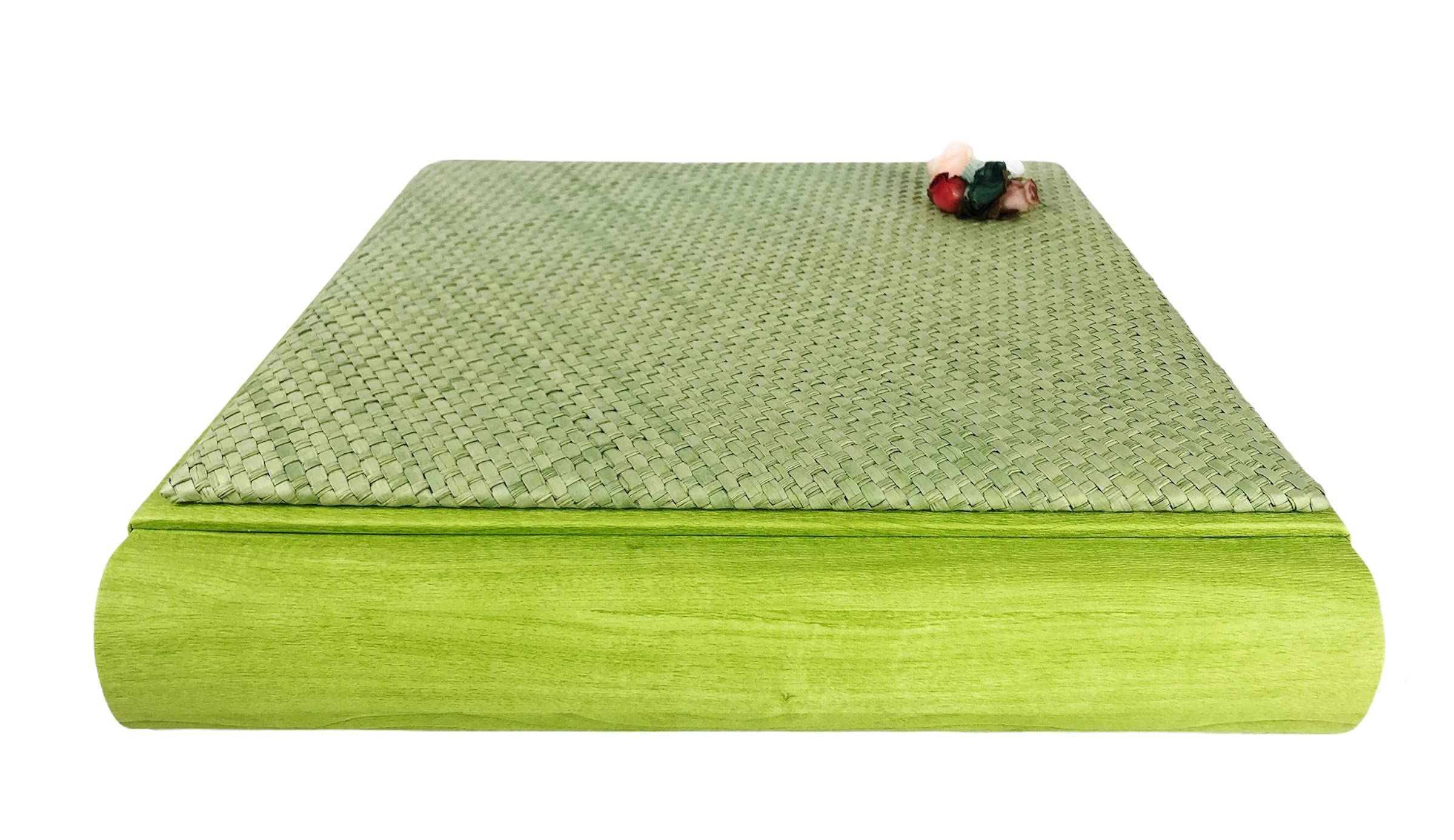 TriVin Art Álbum de fotos artesanal fabricado en Italia en imitación de piel fina y panel de canasta varios colores. (30 x 30 cm, 40 hojas de marfil) apto para cualquier evento (verde, canasta verde)