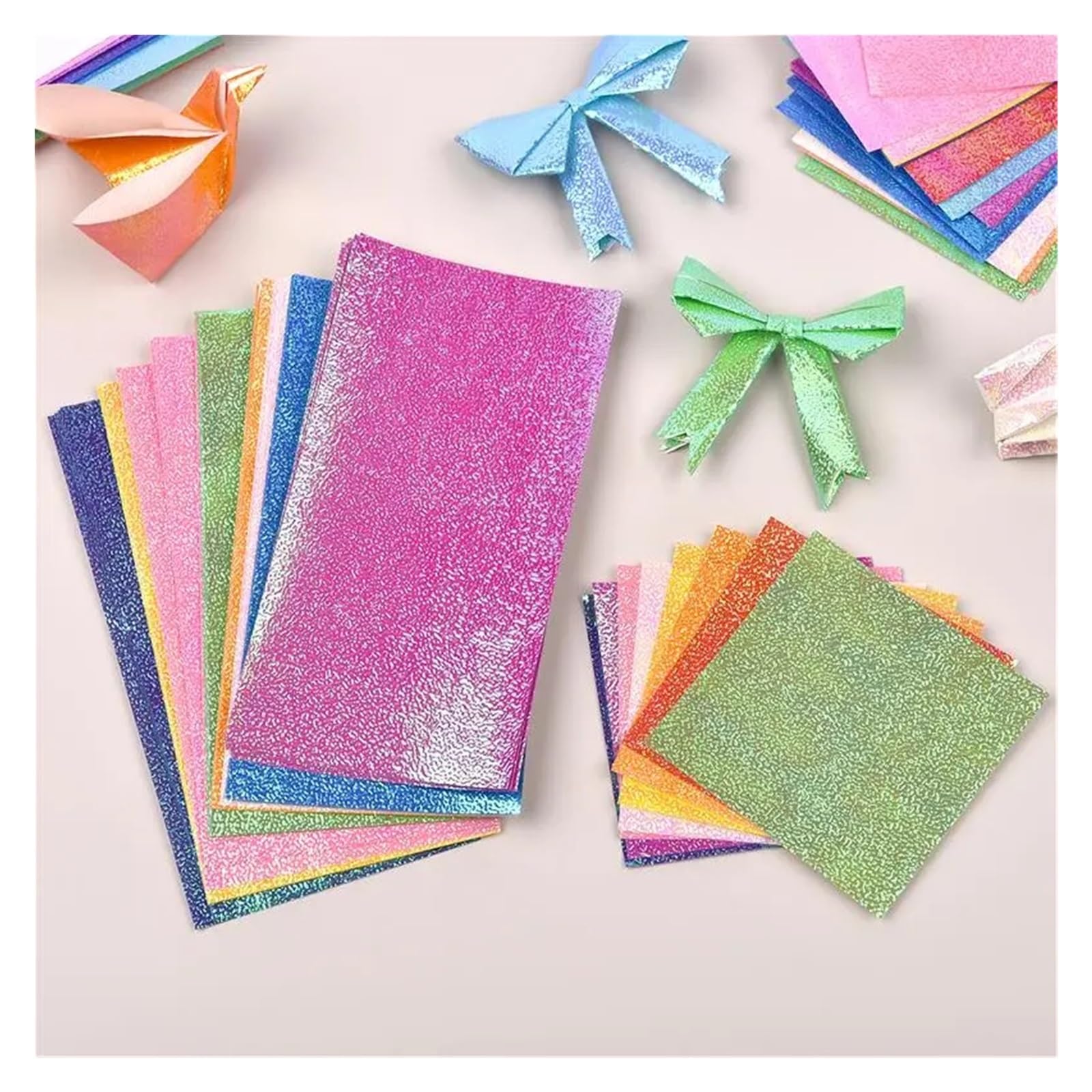 100 Stück Mix Perlglanzpapier Buntes Glitzer Origami Kinder Handgefertigte Materialien DIY Scrapbooking Faltbastelpapier Quadrat Für Handgefertigte Dekorationen(12.5x12.5cm)
