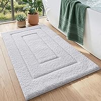 DEXI Non-Slip Bathroom Rug 36x24 - Absorbent Quick Dry Bath Mat, Soft Microfiber with Rubber Backing, Machine Washable Shower Floor Carpet, White