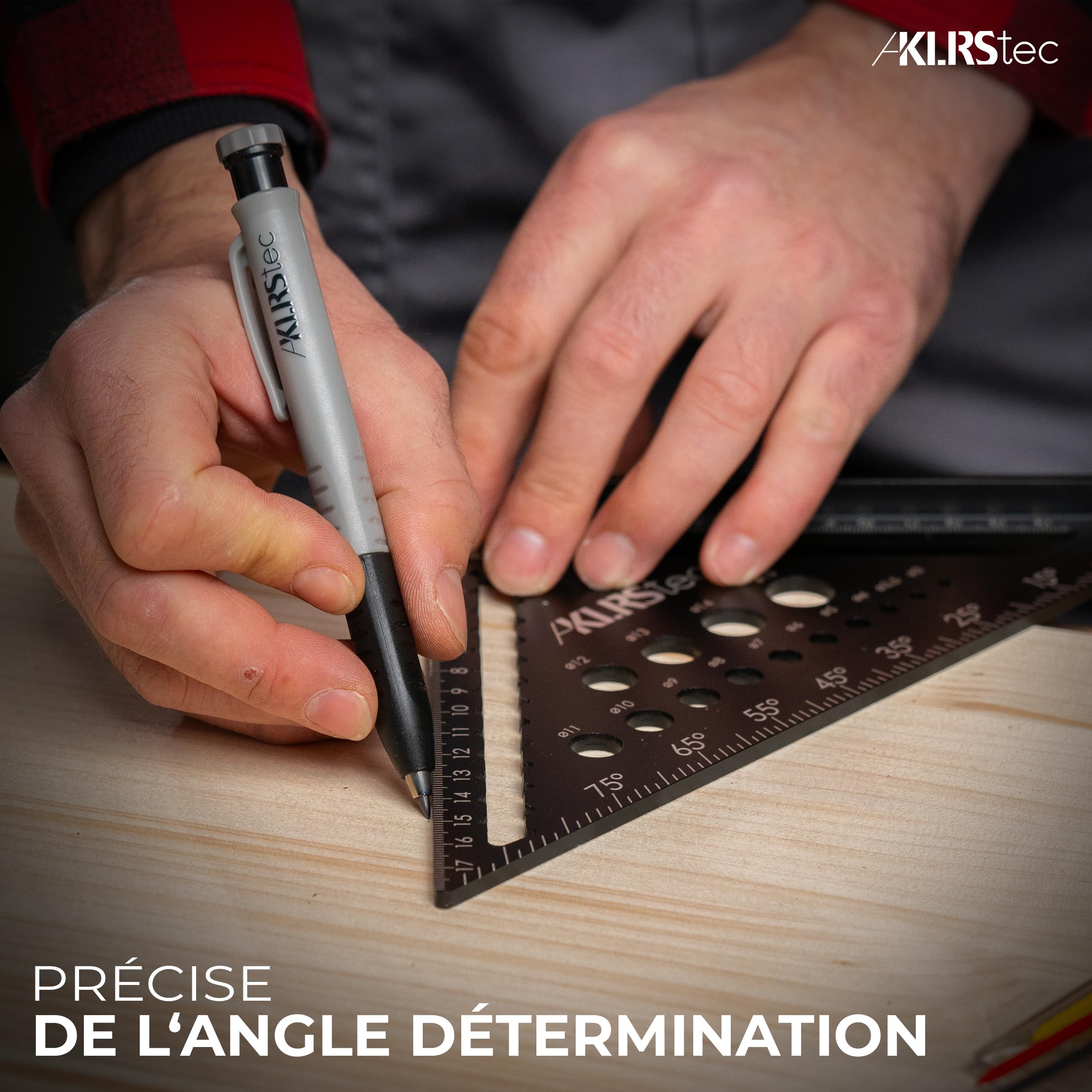 KLRS tec Kit d'équerre de charpentier professionnel – Kit d'équerre de menuisier de qualité supérieure avec marqueur à trous profonds [+mines] Ensemble d'outils d'équerre de mesure en métal