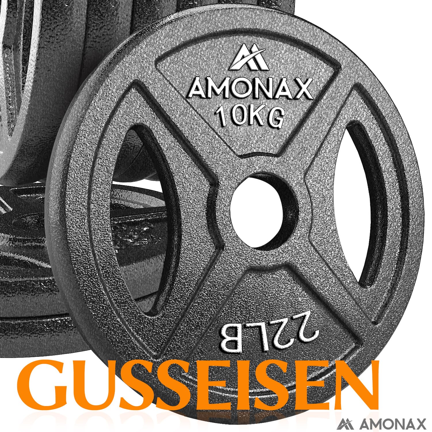 Amonax AMONAX Gusseisen Hantelscheiben Set, 2,5kg, 5kg, 10kg Hantel Set für 25mm & 50mm Olympia Gewichte Hantel Bar, Metall Hantelscheiben für Gewichtheben und Hip Thrust, Hantelscheiben für Home Gym