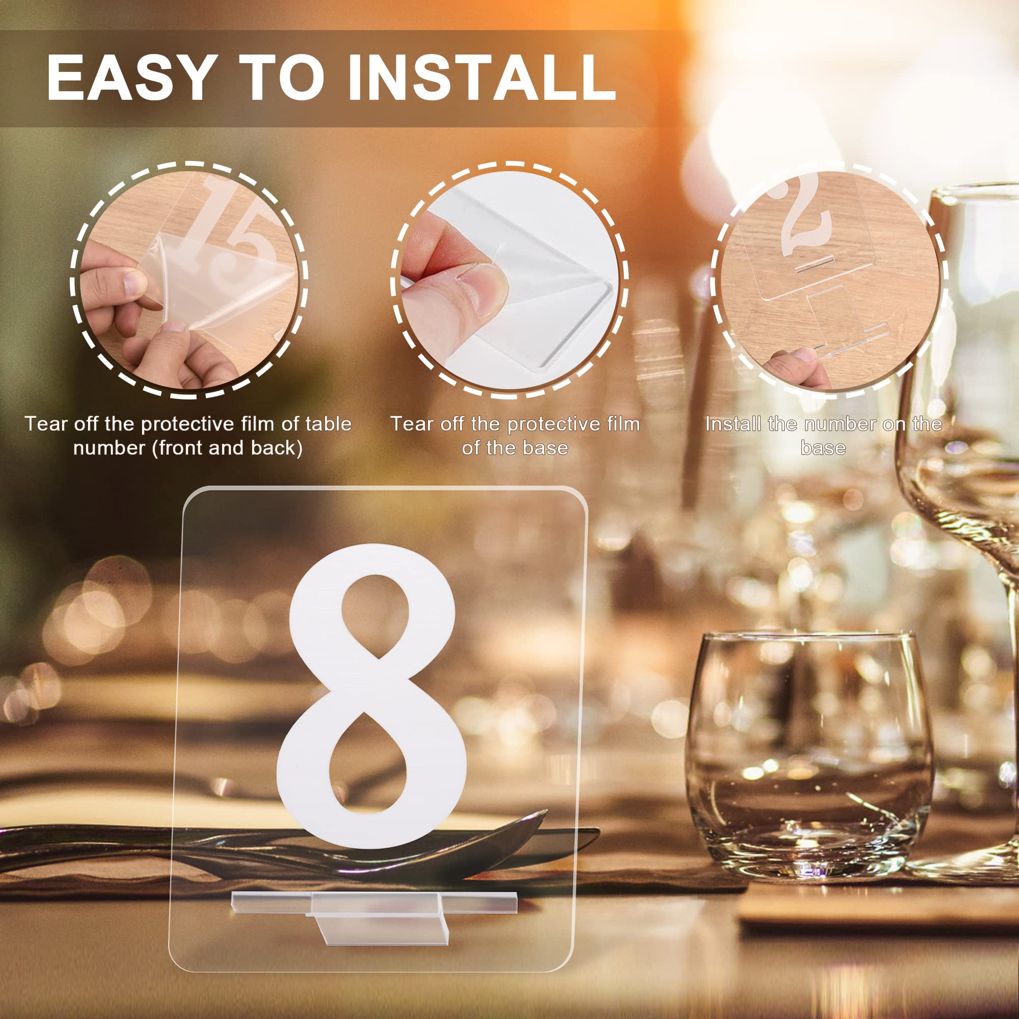 Acrylic Table Number 1-20, Clear Wedding Table Number with Stand, Wedding Reception Table Number for Centerpiece Decoration, Restaurant, Anniversary, Catering and Party