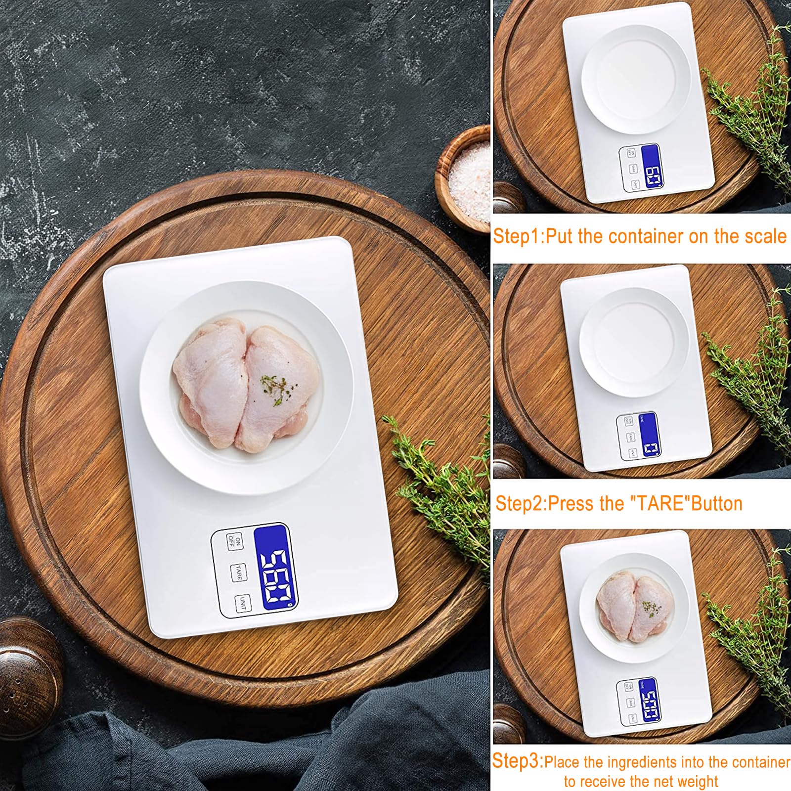 Digitale Küchenwaage mit großem LCD-Display und Tara-Funktion, präzise digitale Küchenwaage mit einem Gewicht von bis zu 15 kg, Genauigkeit 1 g, Einheitenumschaltung (g/kg/ml/oz/lb), ideal zum Backen