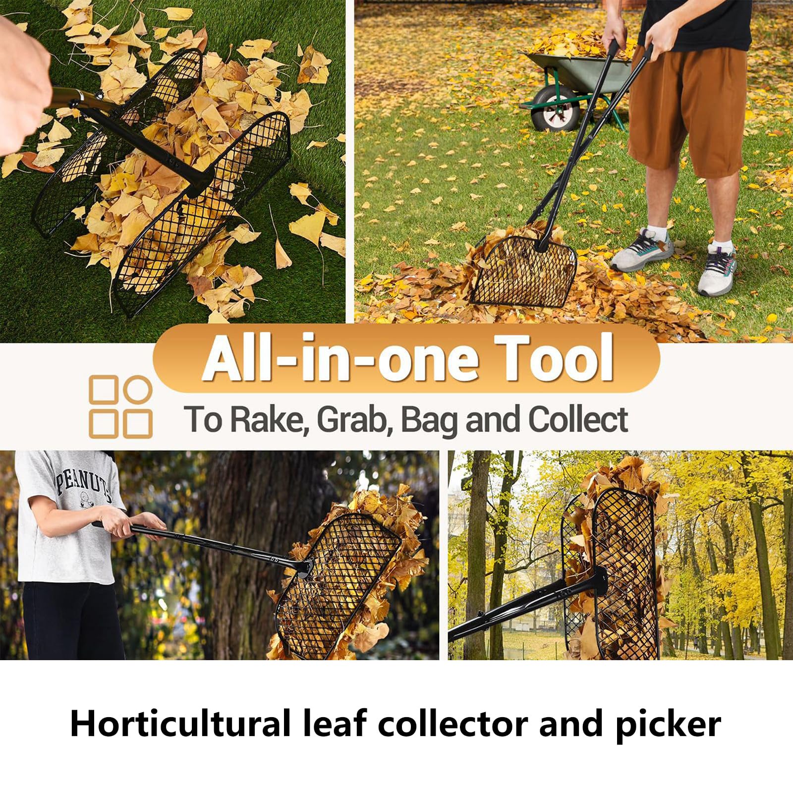 Barredora de hojas ligera y ergonómica para mantenimiento de parques de áreas grandes con marco de acero al carbono, resistente, colección de hojas de jardinería, limpieza de patio