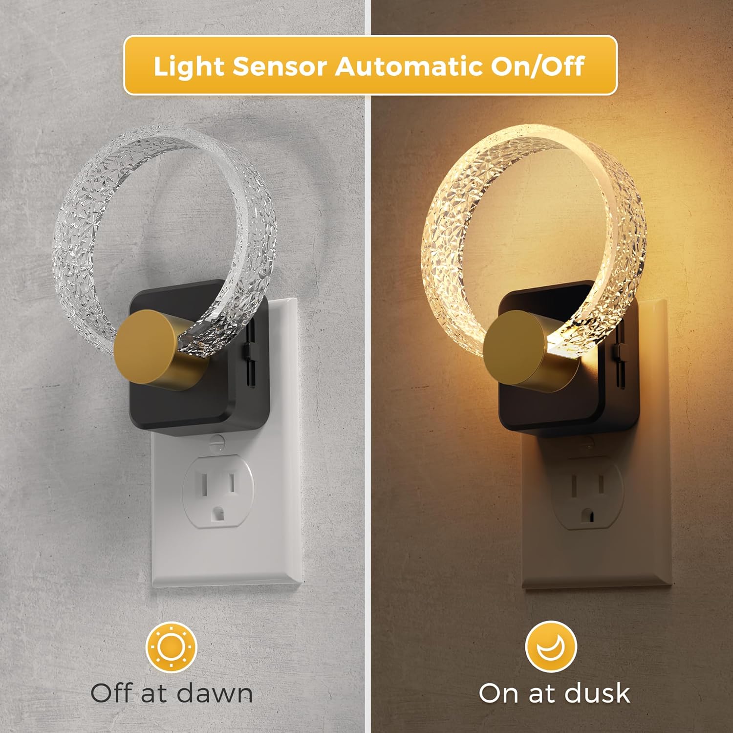 L LOHAS LED Night Lights Plug into Wall, 2 Pack Plug in Night Lights with Light Sensor, 3000K Soft White, 0-100LM Brightness Adjustable, Acrylic Nightlight for Bathroom Bedroom Hallway