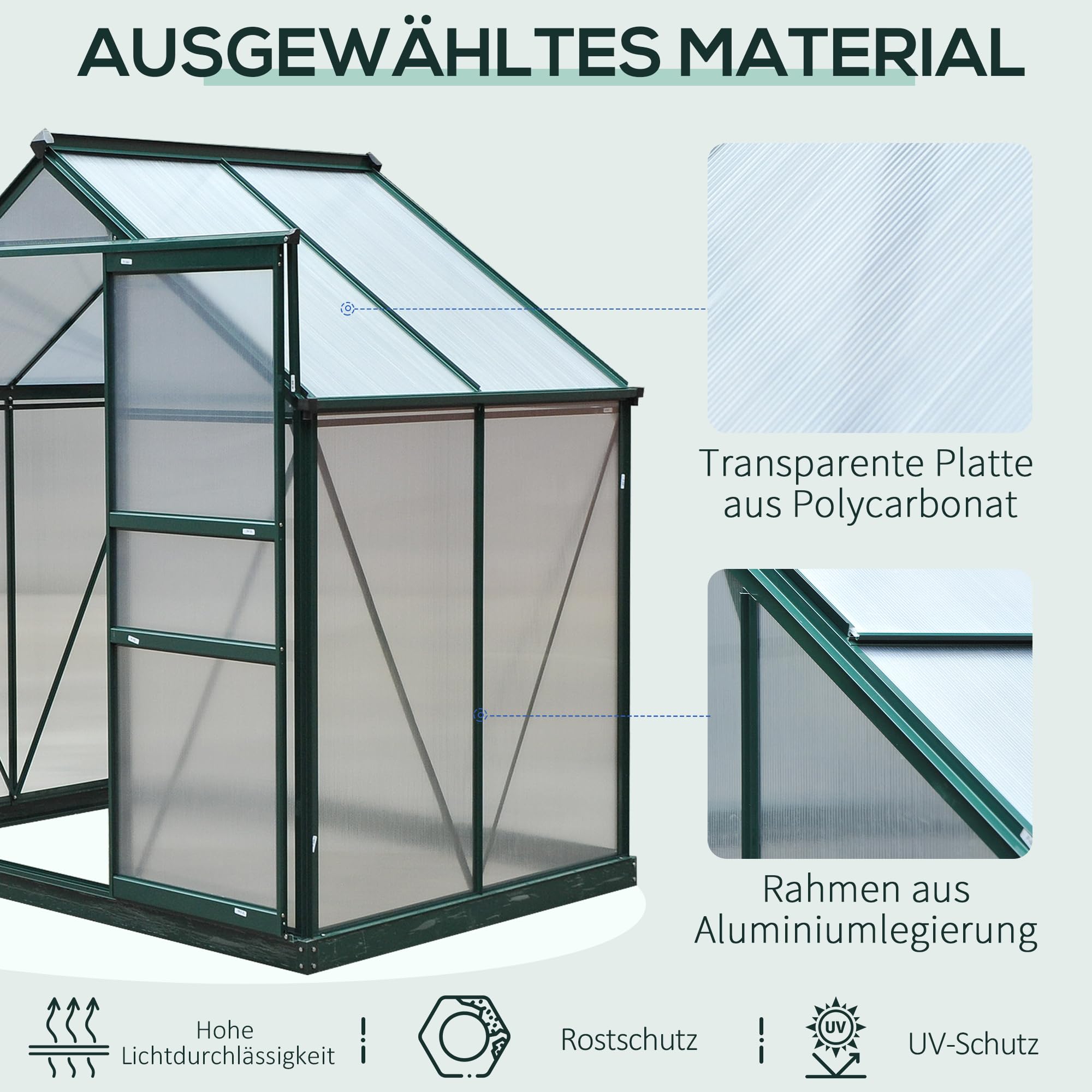 Outsunny Gewächshaus Aluminium 2,51m² 190x132x201cm mit Fundament Dachfenster Schiebetür 4 mm Platten, UV-beständig Treibhaus Aufzucht Tomatenhaus Pflanzenhaus Frühbeet für Garten Outdoor