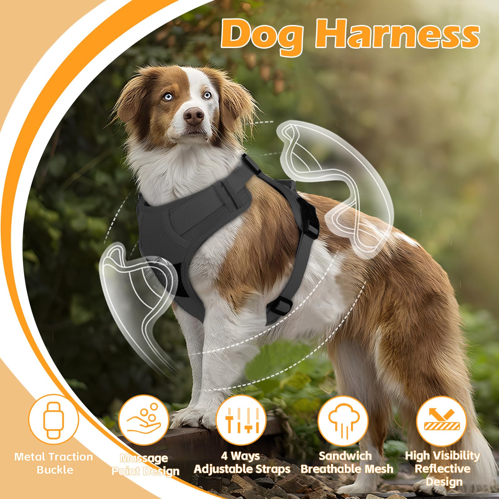 Light Up Dog Harness, Adjustable No Pull Reflective Vest with Front/Back Clips - Image 2