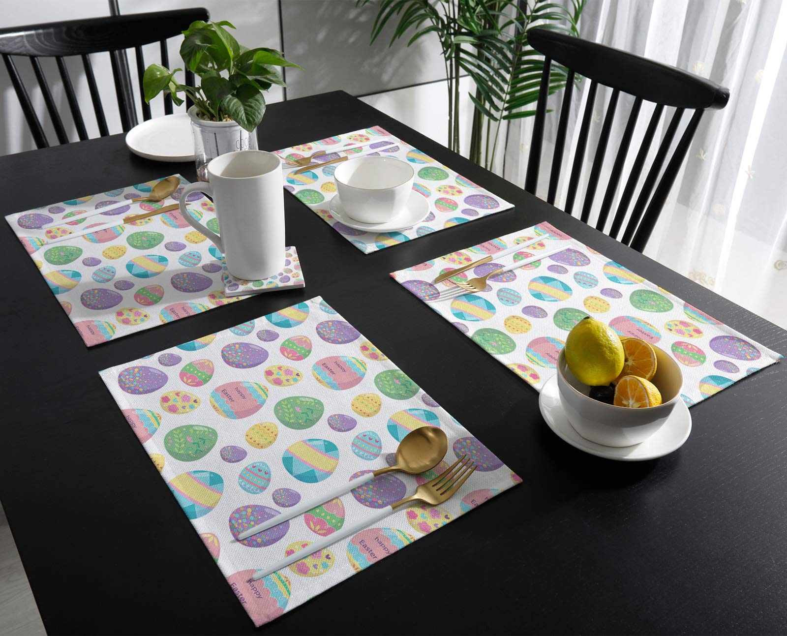 Happy Easter Color Jaja Biegacze Stołowe, Akcesoria Kuchnia Stołowa Mata Home Event Party Dostaw Dekoracji Obrus Wystrój stołu(6pcs Table Mat)