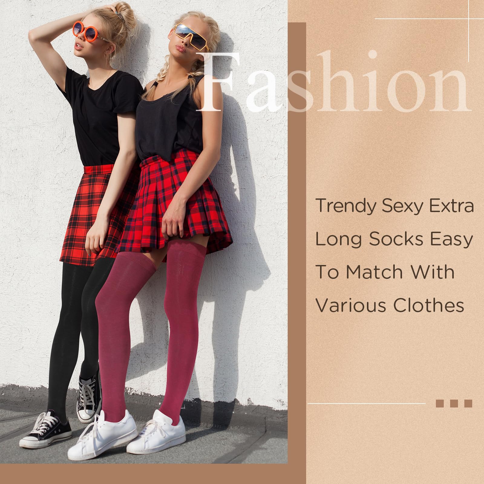 SATINIOR Extra Long Socks Thigh High Cotton Socks Extra Long Knee Boot Stockings for Women: One Size Black, Red